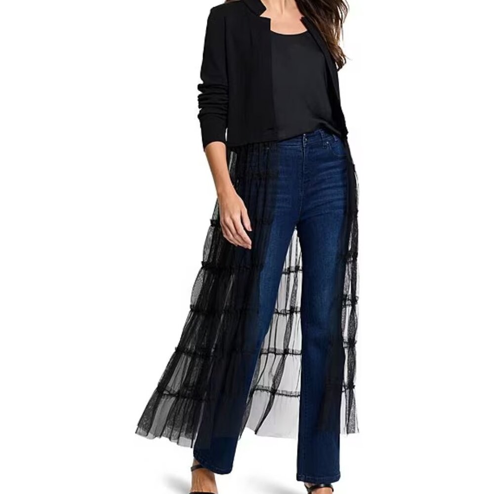 Nic + Zoe Knit Stand Collar Long Sleeve Tiered Tulle Skirt Party Jacket